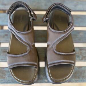 Vince Women Black Leather Platform Sandals Open Toe Hook Loop Comfort 8M